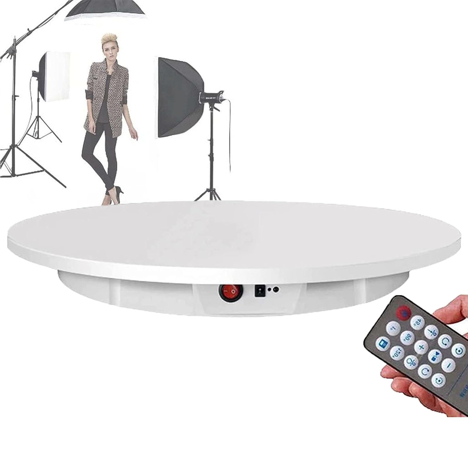 LLBMmm Electric Turntable 42/52/60 Cm, with Remote Control, Two-Way Rotation: 45/90°/180°/360°, Low Noise: 40-50 DB, Load 100 Kg, For Showcases, Wedding Cake Display ,42cm,White