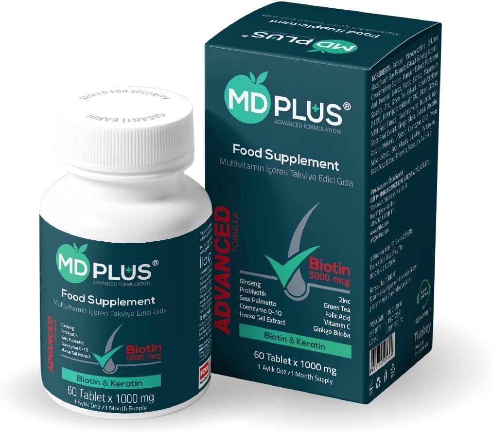 MD Plus Hair Growth Multivitamin Tablets (Biotin, Keratin & Saw Palmetto) - Designed for Hair Loss Treatment - Thickens Hair - Balances Diet to Help Block DHT