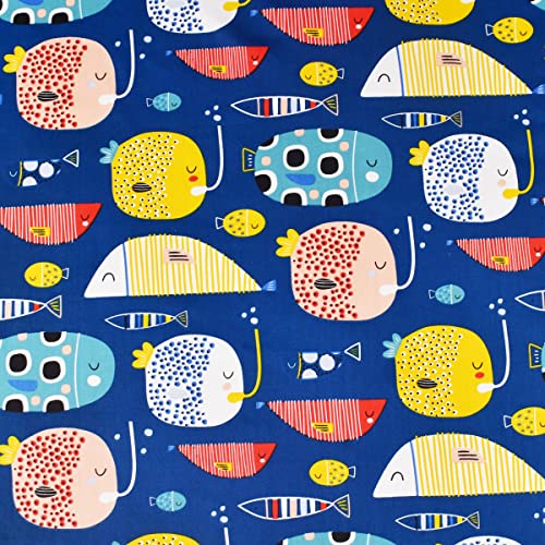 Scientific Sleep Blue Fish Diver 100% Cotton Cozy Fun 3 Pcs Twin Bed Sheet Set, Flat Sheet & Fitted Sheet & Pillowcase Boys Girls Bedding Set (Blue Fish, Twin) #TOP3