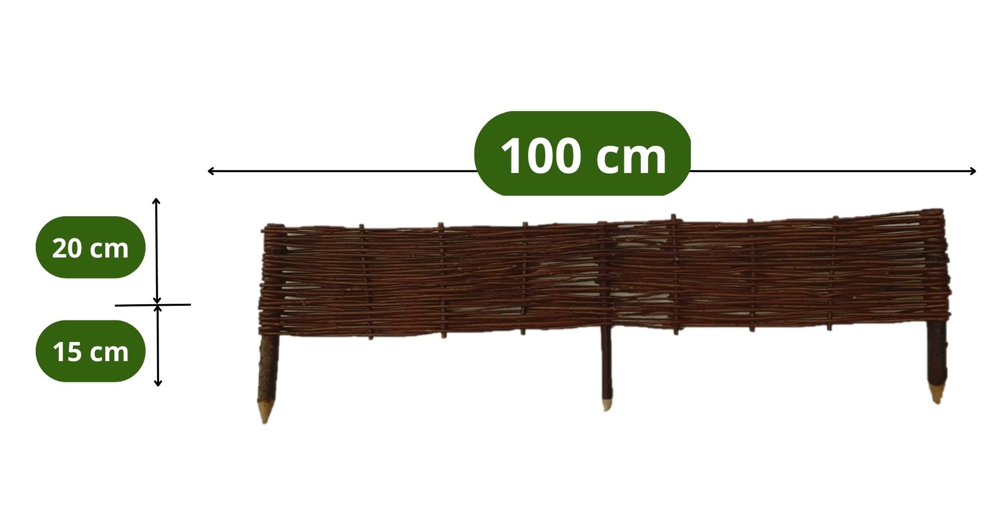 Paquete de 10 Borduras para Jardin - 100 cm x 20 cm - Natural - Hecha a Mano - para Parterres, Huertos, Camas - Vallas para Jardin - Exterior