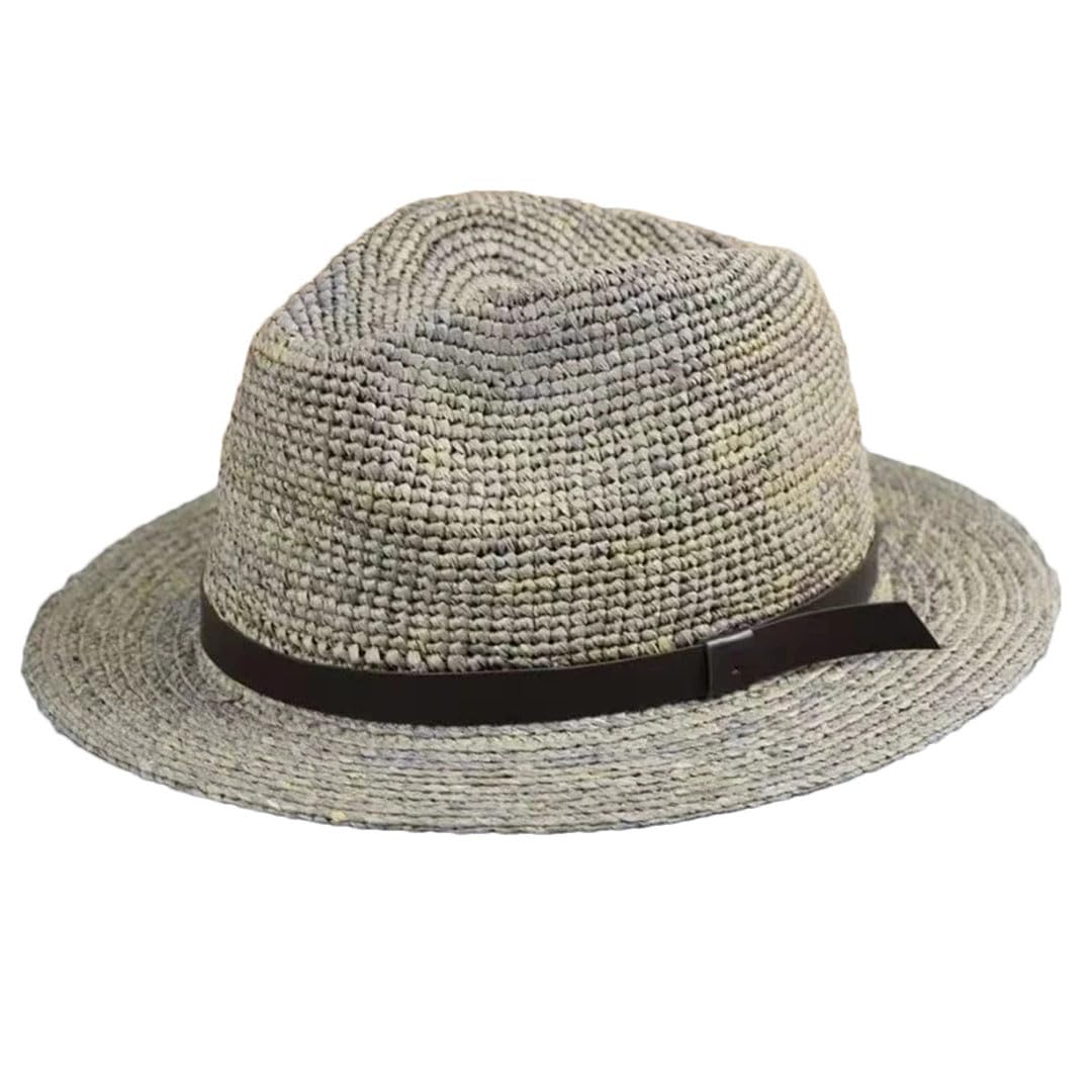Cappelli da uomo in rafia di paglia di protezione solare cappelli da sole per vacanze all'aperto cappello da spiaggia, Grigio 9, 7.25