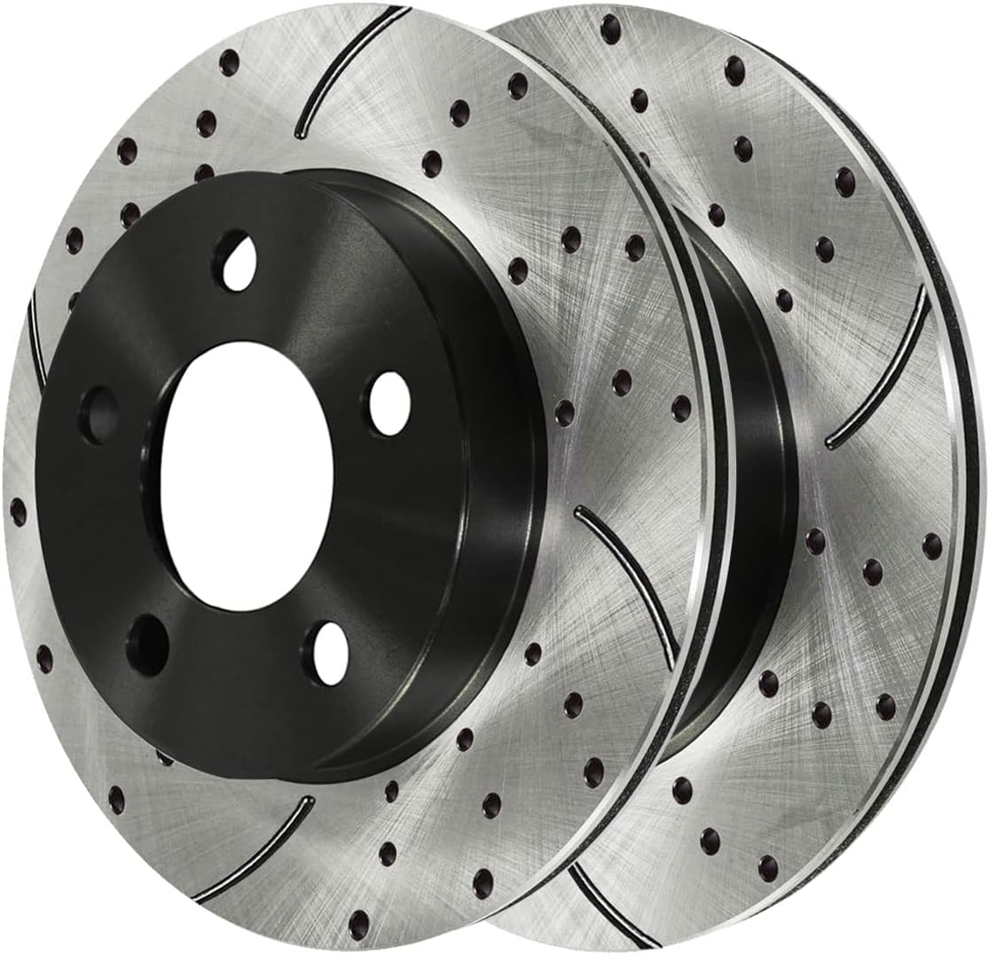 AutoShack Front Drilled Slotted Brake Rotors Black Pair of