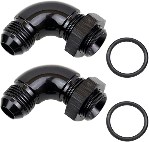 Miniatura 16 de 45 grados 6AN macho Flare a 6AN ORB puerto adaptador de flujo completo aluminio negro