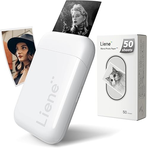 Liene Impresora fotográfica portátil de 2 x 3, 55 papeles (50 papeles adhesivos mono y 5 papel adhesivo Zink), compatible con Bluetooth 5.0 con iOS