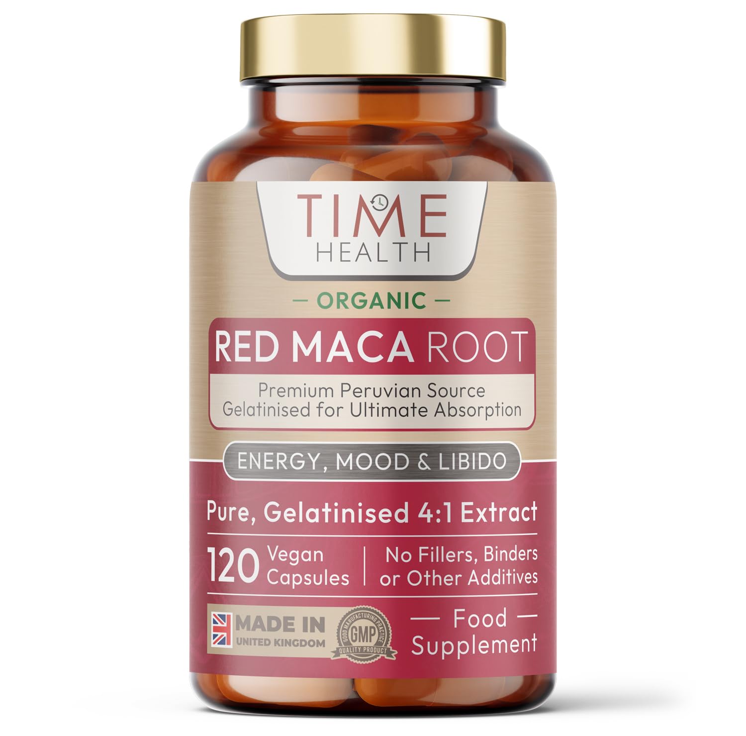 Organic Red Maca Root - 2000mg per Capsule - Peruvian Source - Gelatinized for Absorption - UK Manufactured - Pullulan (120 Capsule Pouch)Soil AssociationEU OrganicSoil AssociationSoil Association