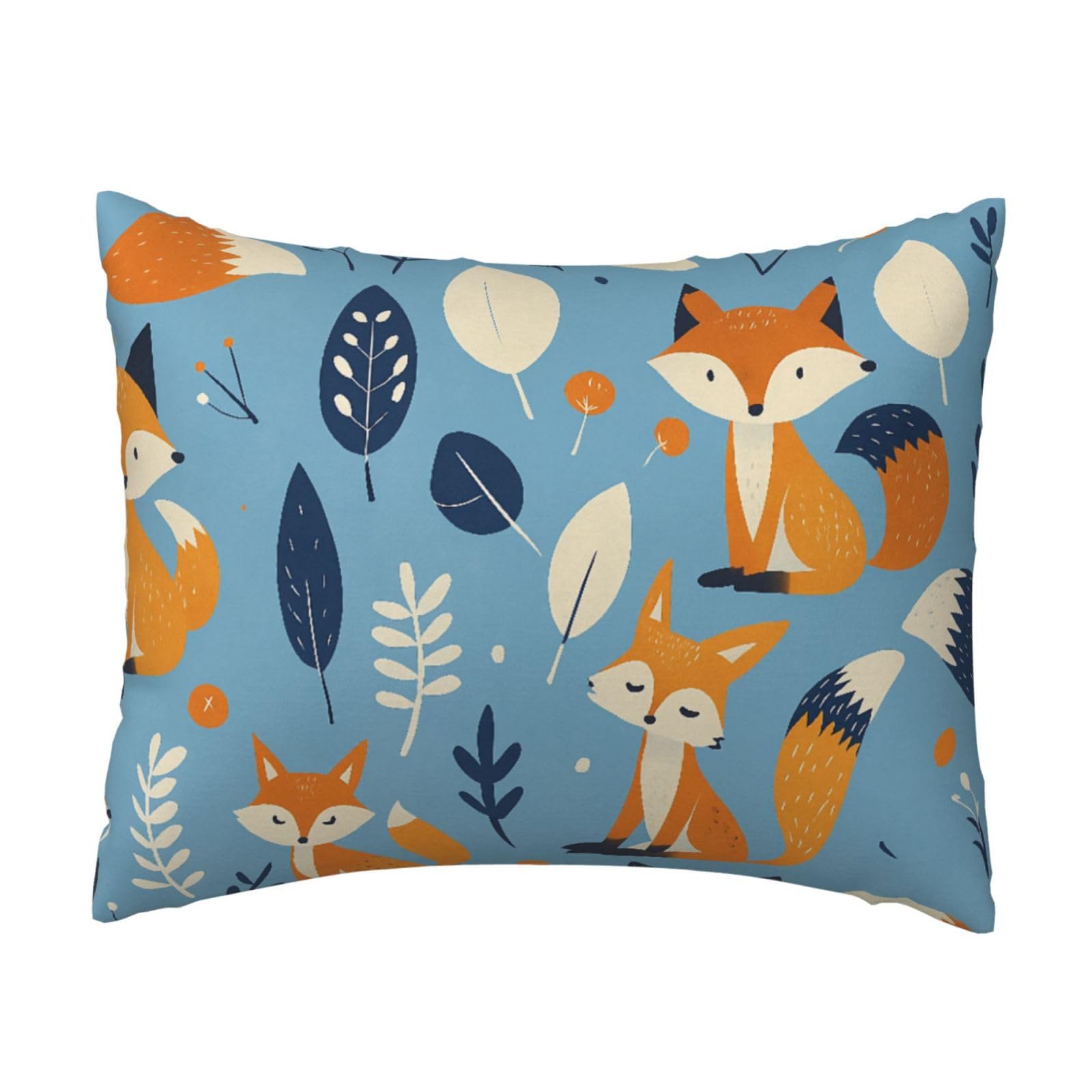 Cartoon Fox and Leaf Pillowcase Soft Plush with Zipper Decorative Pillowcovers 16x20 in