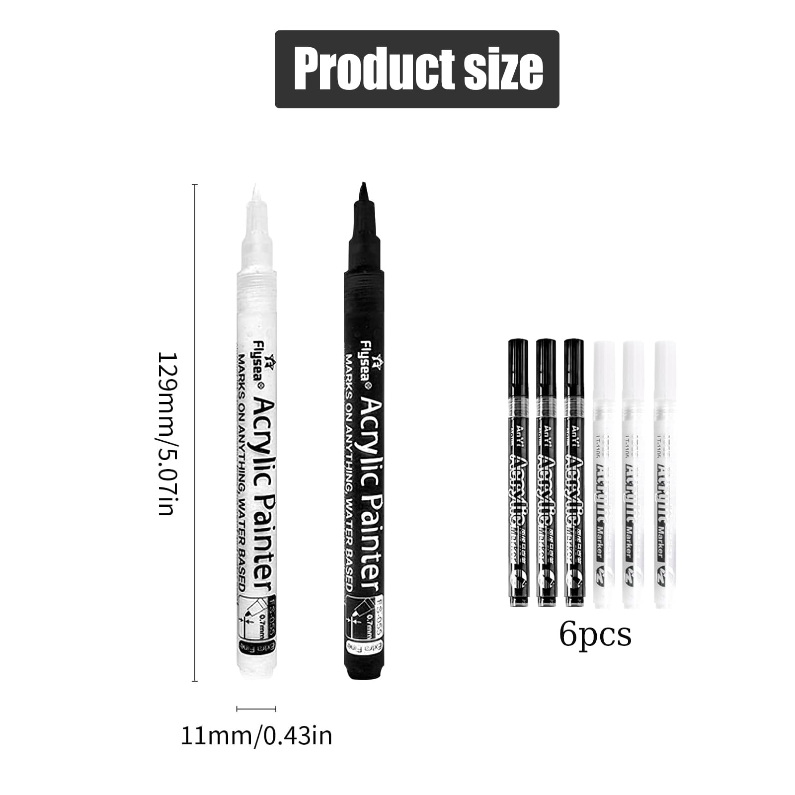 Generic 6PCS Black & White Fine-Tip 1mm Permanent Marker Pen Set, Waterproof, Ideal for DIY Labeling & Creative Projects - Image 2