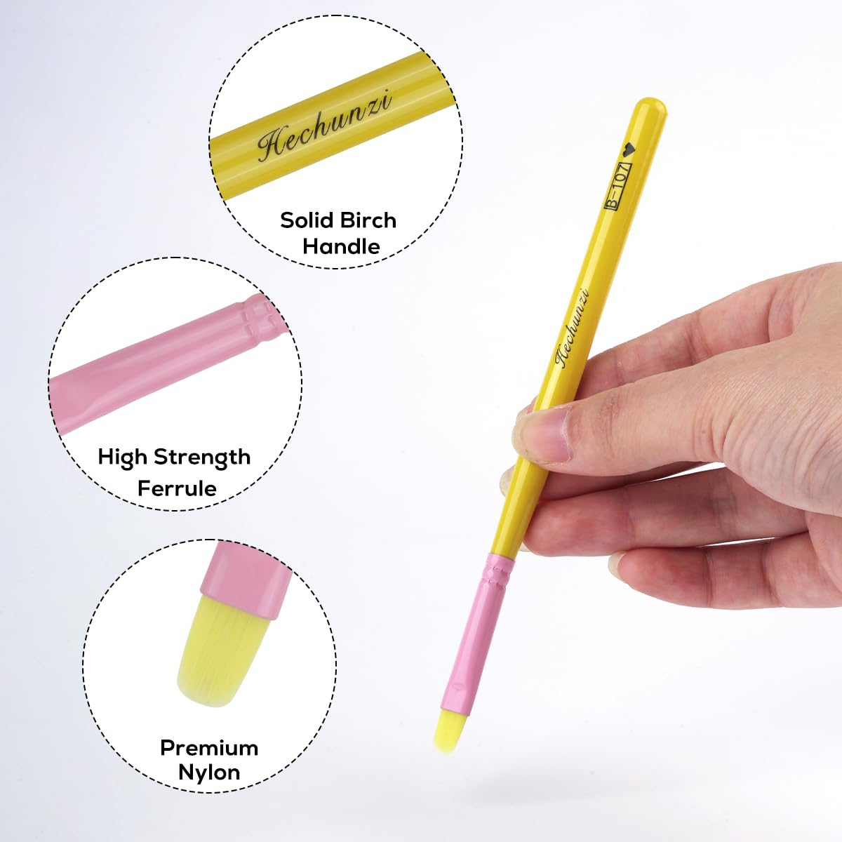 Pennelli per Unghie, Hechunzi 7 Pezzi Pennello per Gel Estensione Unghie Nail Art UV Gel Pittura Strumento per Decorazioni Unghie Painting Detailing Salone Casa Manicure DIY (Giallo)