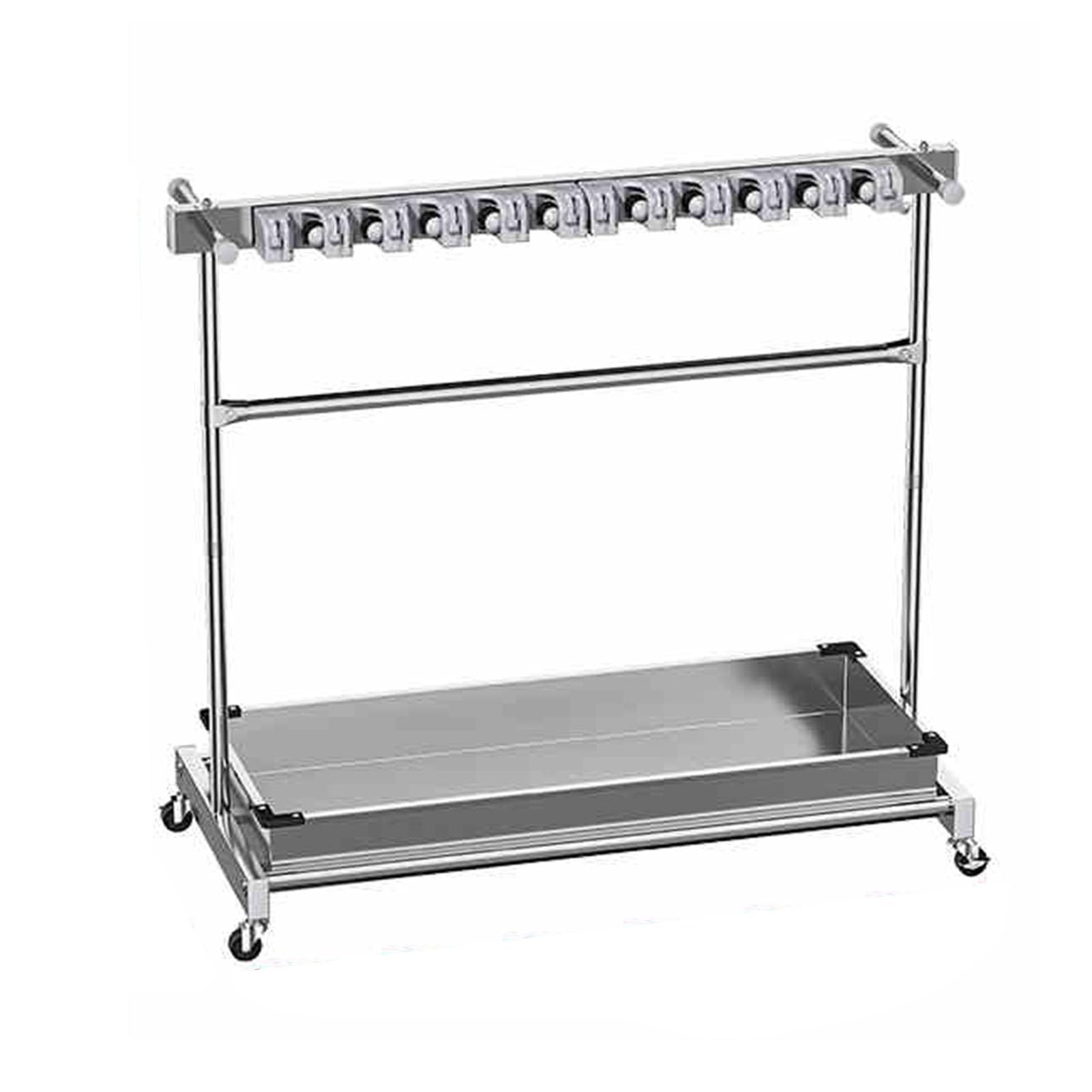 asdchZen Removable Mop Broom Rack Double Row Hooks Floor-Standing Wheeled Cleaning Tool Cart Can Accommodate Long-Handled Tools/Rakes/Brooms