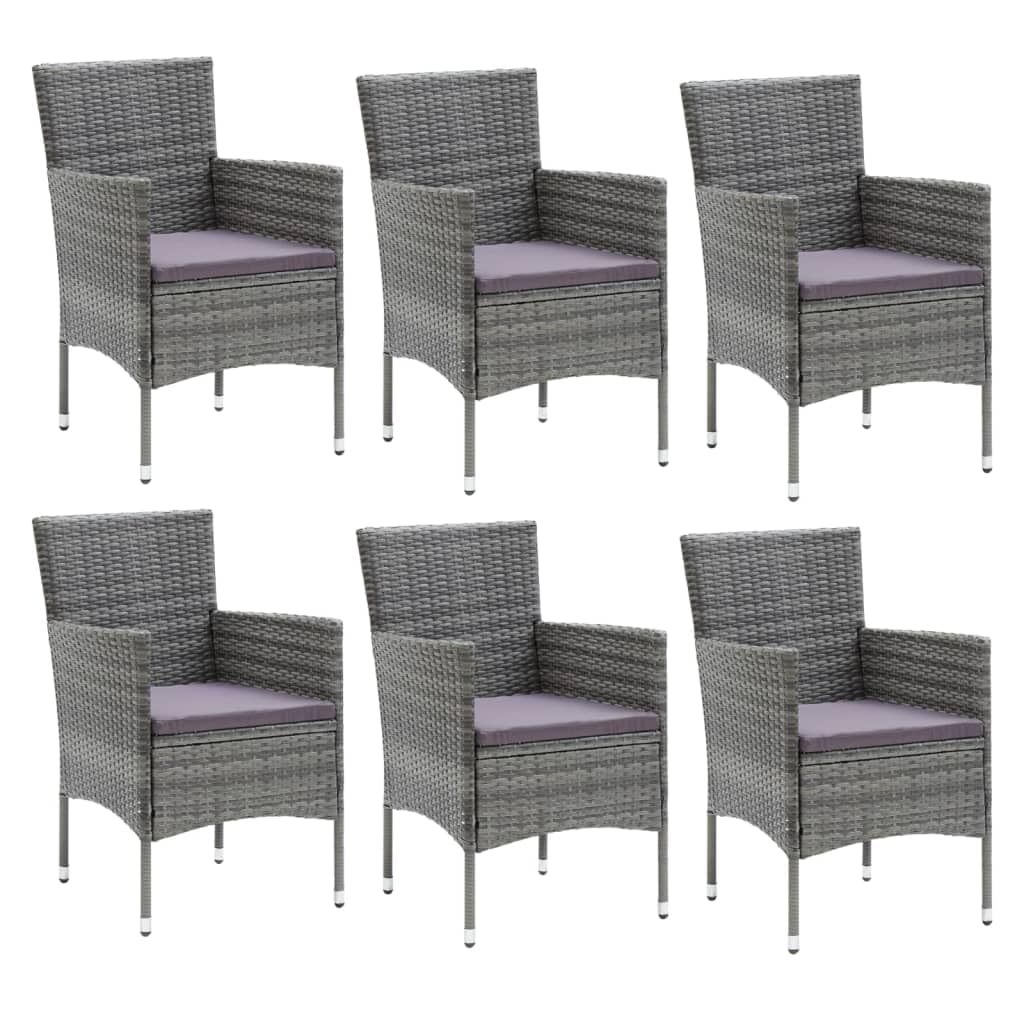 Juego de muebles de jardín con cojines de ratán gris de polirratán, para balcón, terraza, con mesa de cristal y cojines acolchados gruesos, juego de muebles de jardín para 6 personas, marco de