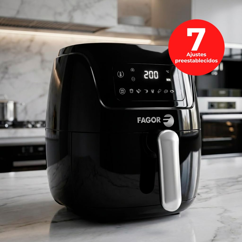 Freidora de Aire 5,7L XXL 1800W sin Aceite, Air Fryer con Pantalla Táctil y 7 Programas, Cocina Saludable Rápida, Temperatura 80-200ºC, Fácil Limpieza, FAGOR Naturfry