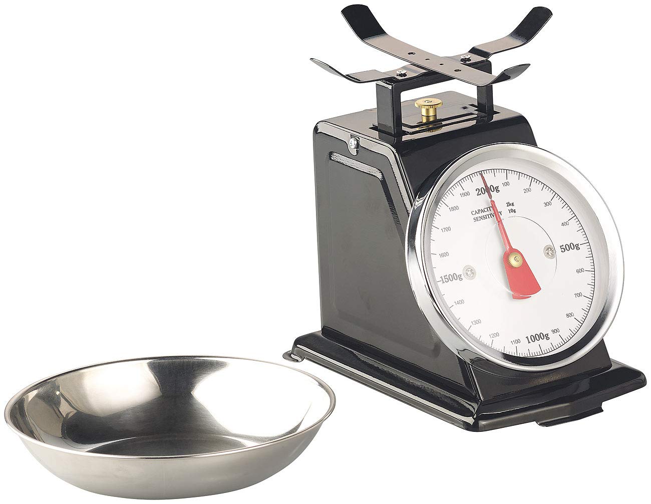 Rosenstein & Söhne Digital Kitchen Scales - bilancia da cucina meccanica: Analogico Bilancia da cucina retrò, fino a 2 kg, Funzione tara, involucro in metallo nero (retrò, vecchio)