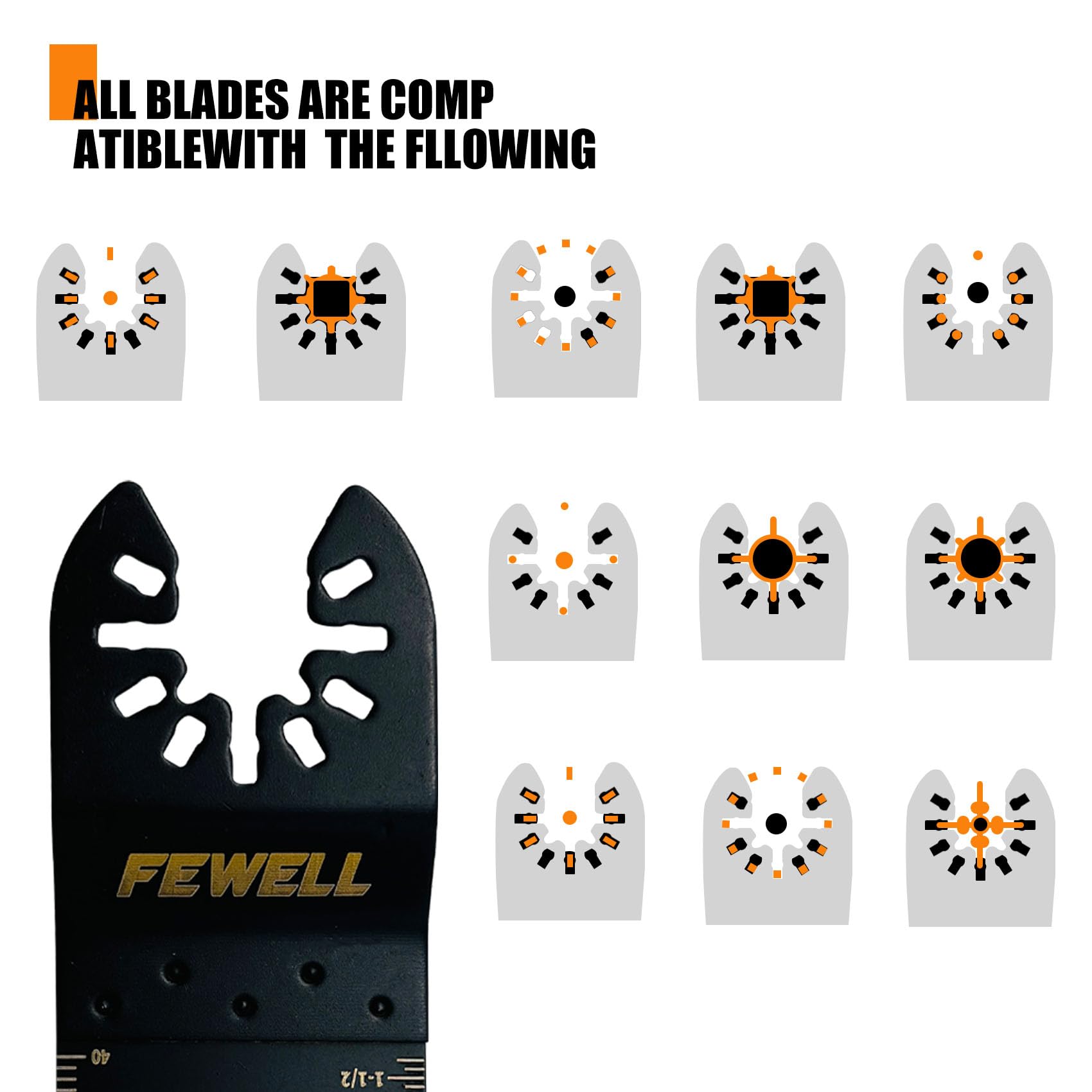 FEWELL 55 hojas de sierra oscilantes, cuchillas multiherramienta universales de titanio para materiales duros, metal, madera, plástico, clavos, hojas de sierra oscilantes de borde curvado, se adapta a