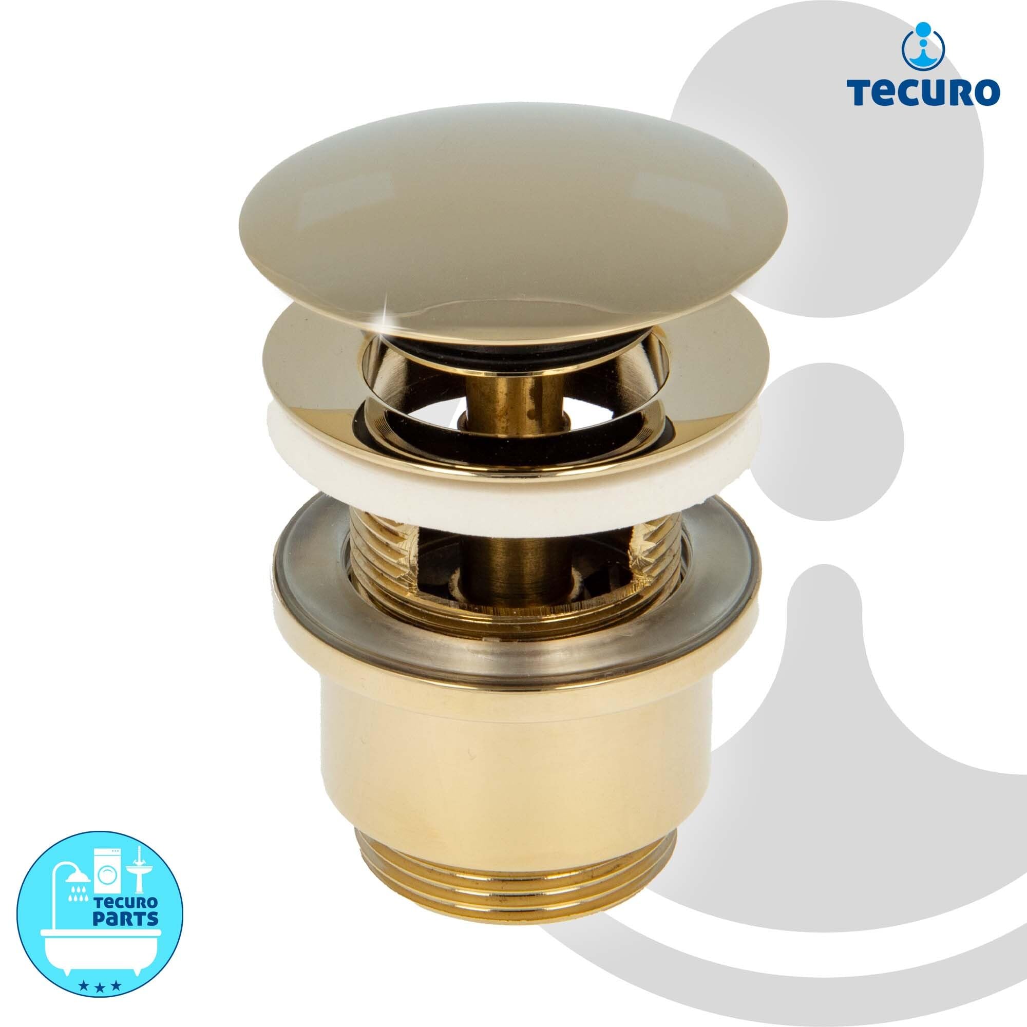 tecuro Siphon extra lang mit Pop Up Ablaufventil vergoldet - Universal Set für Waschtisch/Waschbecken
