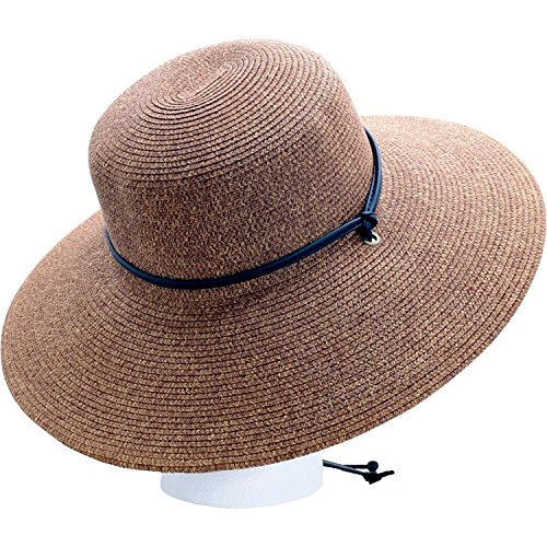 Sloggers Women's Wide Brim Braided Sun Hat with Wind Lanyard - UPF 50+ Maximum Sun Protection Dark Brown