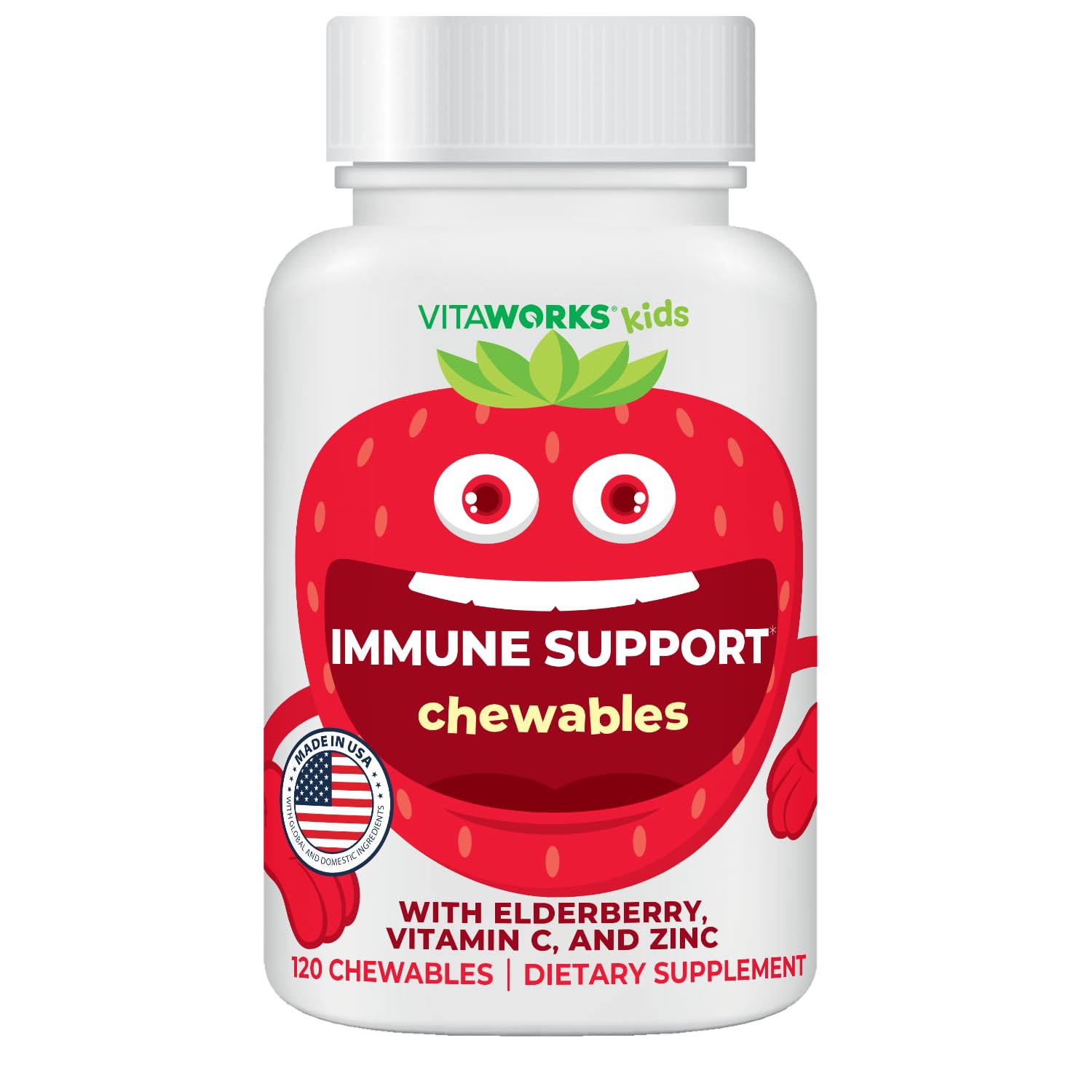 Kids Elderberry With Zinc and Vitamin C - Immune Support Supplement Chewable Tablets - Tasty Natural Mixed Berry Flavor - Vegan, Vegetarian, Gluten Free, Non-GMO, for Children, 120 Chewables