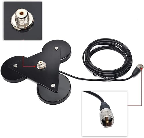 Miniatura 6 de HYS Heavy Duty Mobile Car/Truck SO-239 8.8inch Triangle Magnet Mount Base W/5M(16.4ft) RG58 Coaxial Cable PL-259 Plug