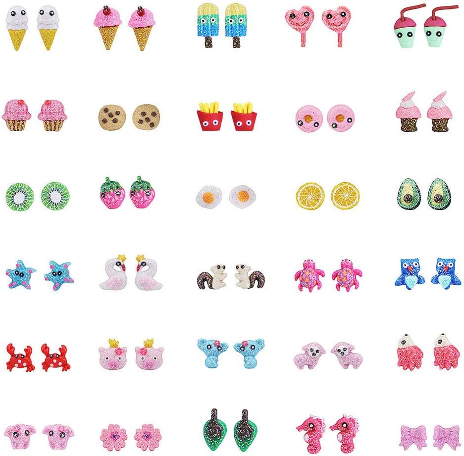Hypoallergenic Medical Steel Post Earrings for Girls, Cute Multiple Animal Unicorn Donut Stud Earrings for Little Girls Kids, Made with Polymer Clay, Best Gifts for Girls