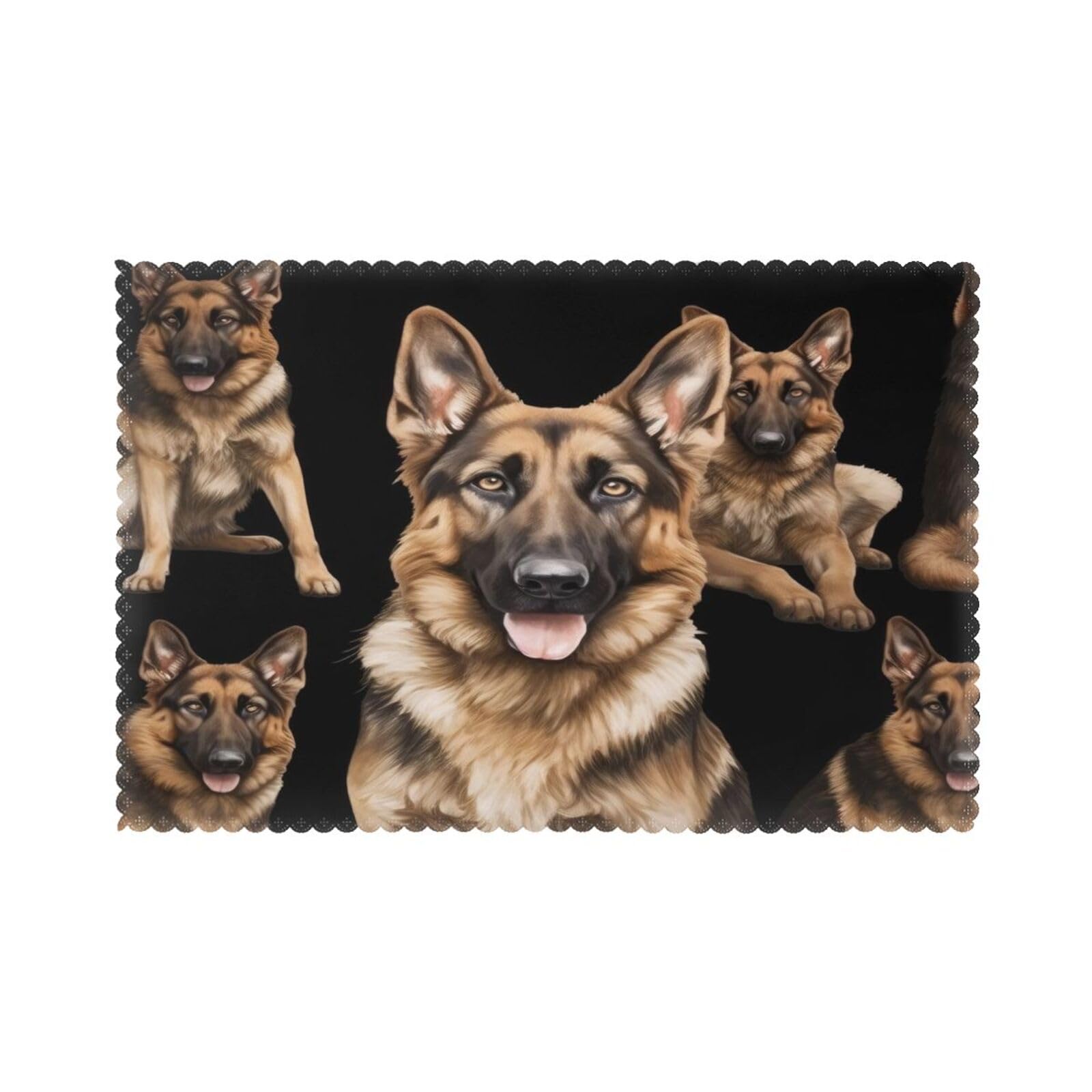 Stylish German Shepherd Dog Placemats For Dining Table Set Of 6 - Anti-Skid, Polyester, Wipe Clean, 12x18in Place Mats For Table Washable For Kitchen, Hotel, And Banquet