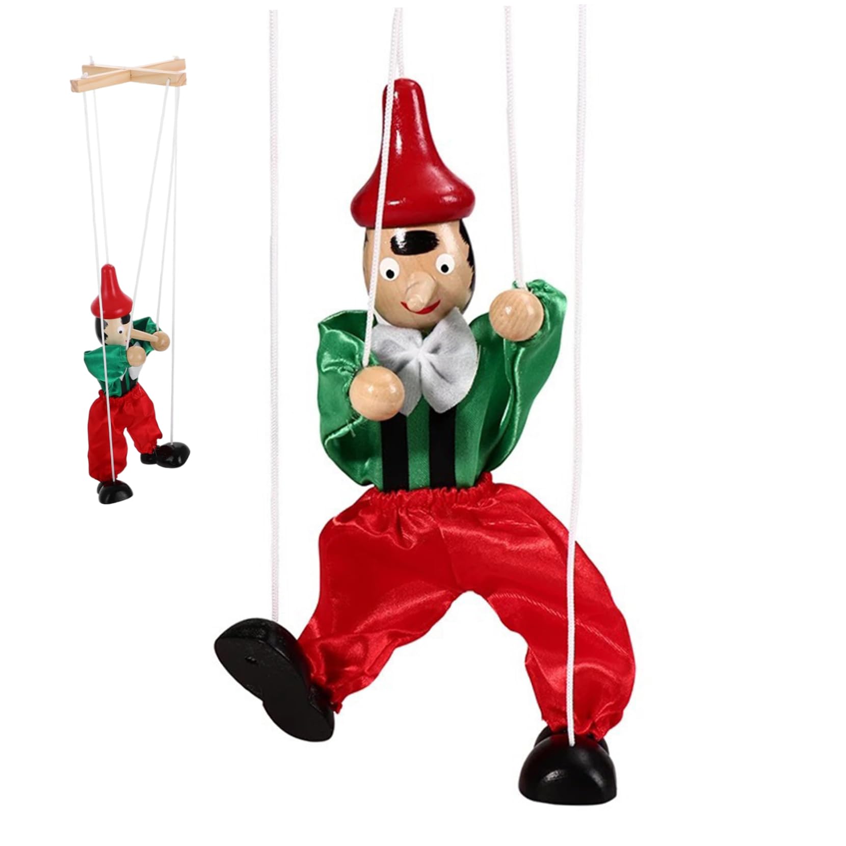 Marioneta de Madera con extremidades móviles, marioneta de Cuerda para Juego imaginativo y Teatro, Ropa Sorpresa de Colores aleatorios, Juguete clásico para niños