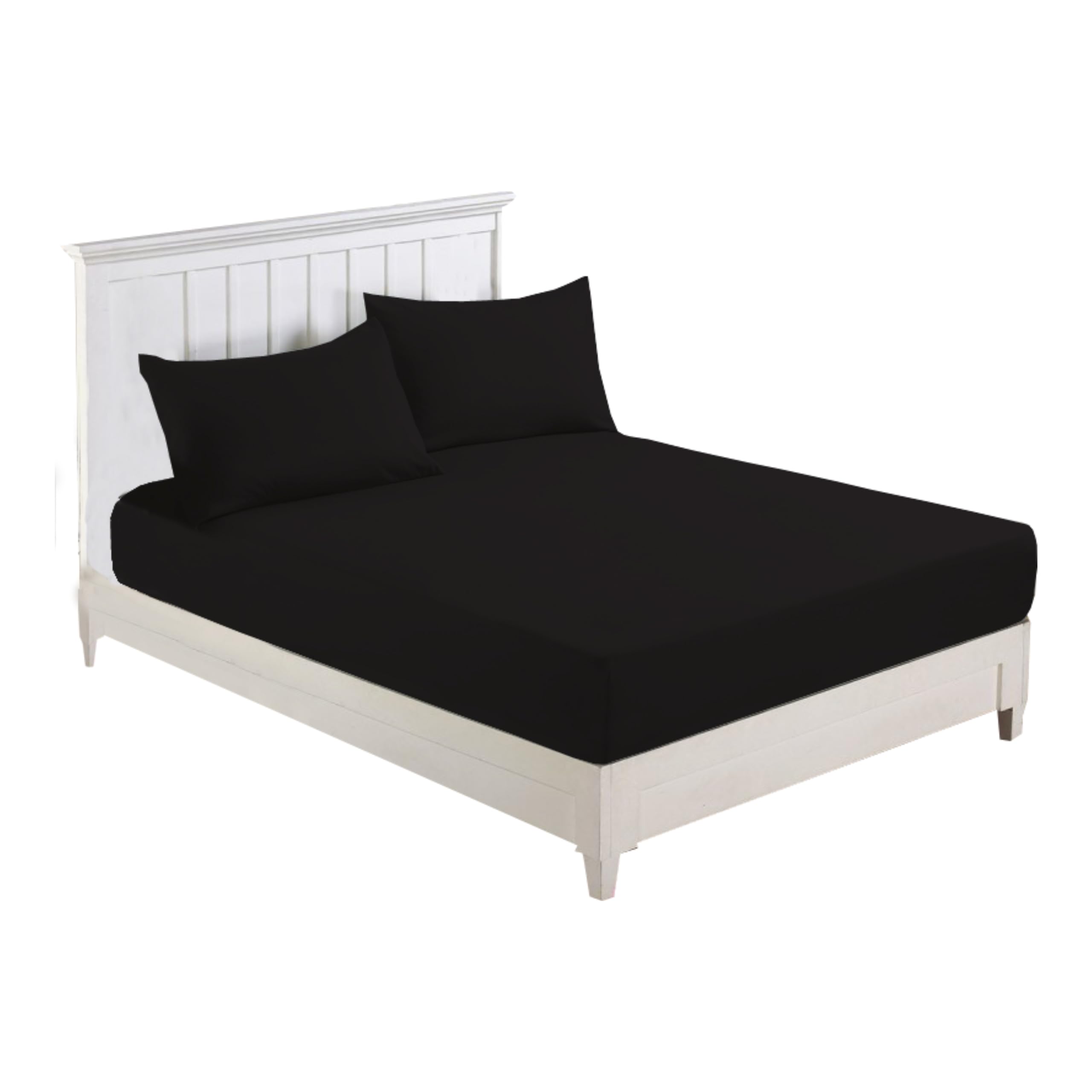 R&Z Plain Luxury Polycotton Fitted Sheet Single, Double, King, Super King, 4FT (Black, Small Double 4ft)