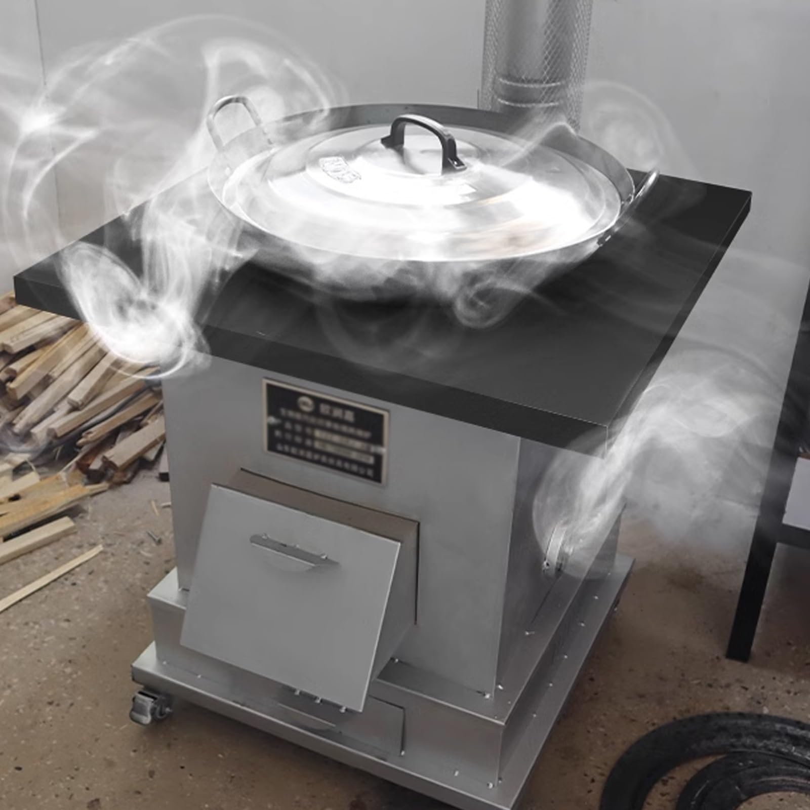 Stufa a Legna con Forno e Piano Cottura, Stufa a Pellet Piccola for Riscaldamento e Cottura, Stufa a Legna da Campeggio Mobile con Ruote，for Riscaldamento(40 * 40cm)
