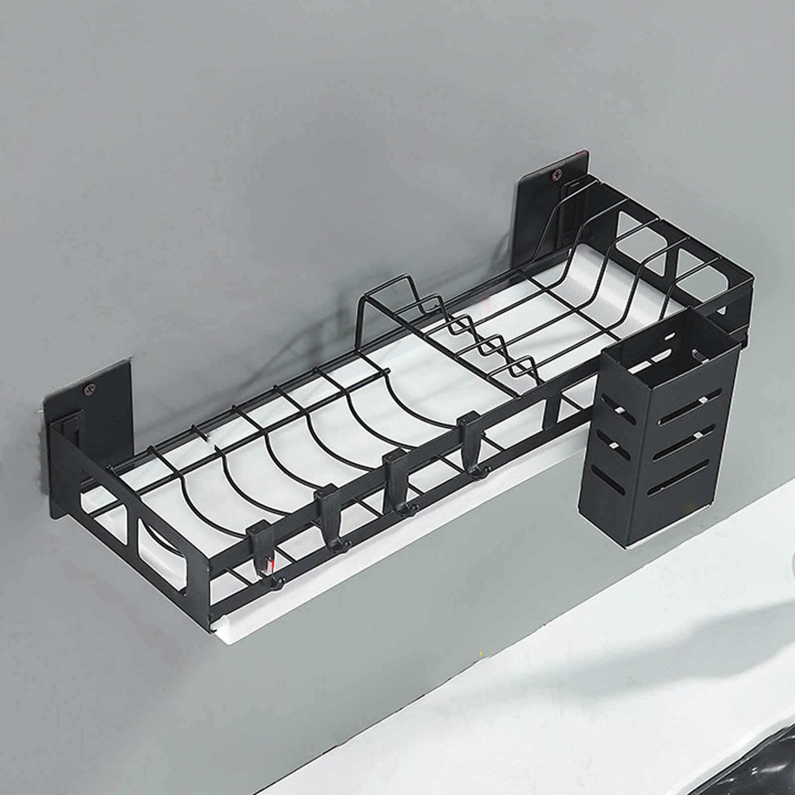 Escurridor de Platos de Acero Inoxidable para Montaje en Pared, escurridor de Cocina, Rejilla para secar Platos con Ganchos, Almacenamiento de Platos, no Requiere perforación, para utensilio