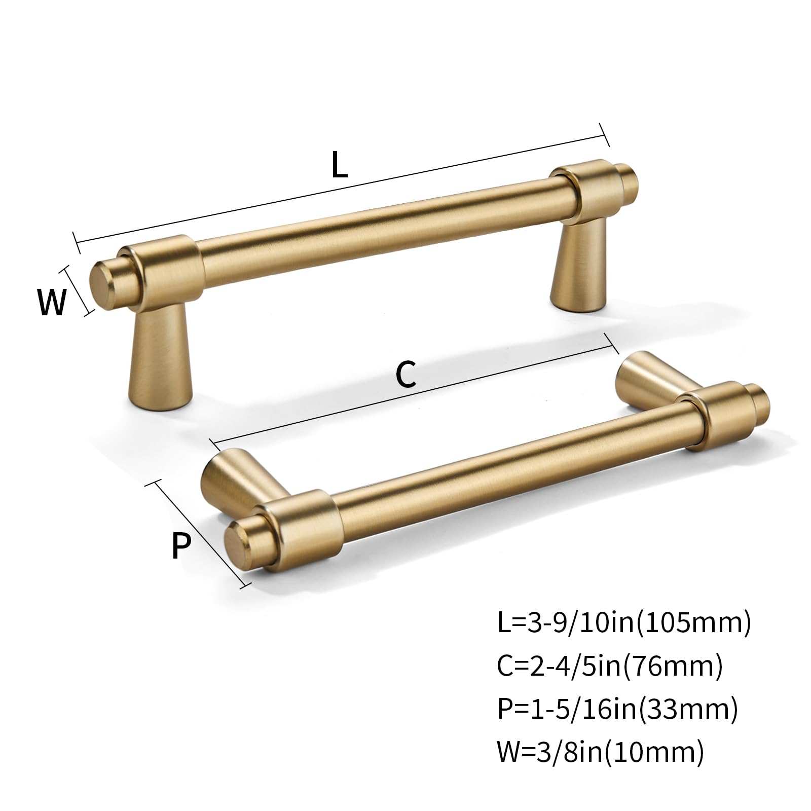 KHTUMEWARE-KHXCP Brushed Brass Cabinet Pulls CTC 3 in (76 mm) 5-Pack in Brushed Brass — KHTUMEWARE