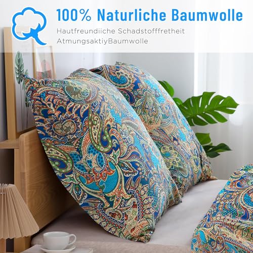 ATsense 2er Set Kissenbezug 60x60 cm - 100% Baumwolle, Dunkelblau Bunt Muster Kopfkissenbezug mit Reißverschluss… – Ansicht 2