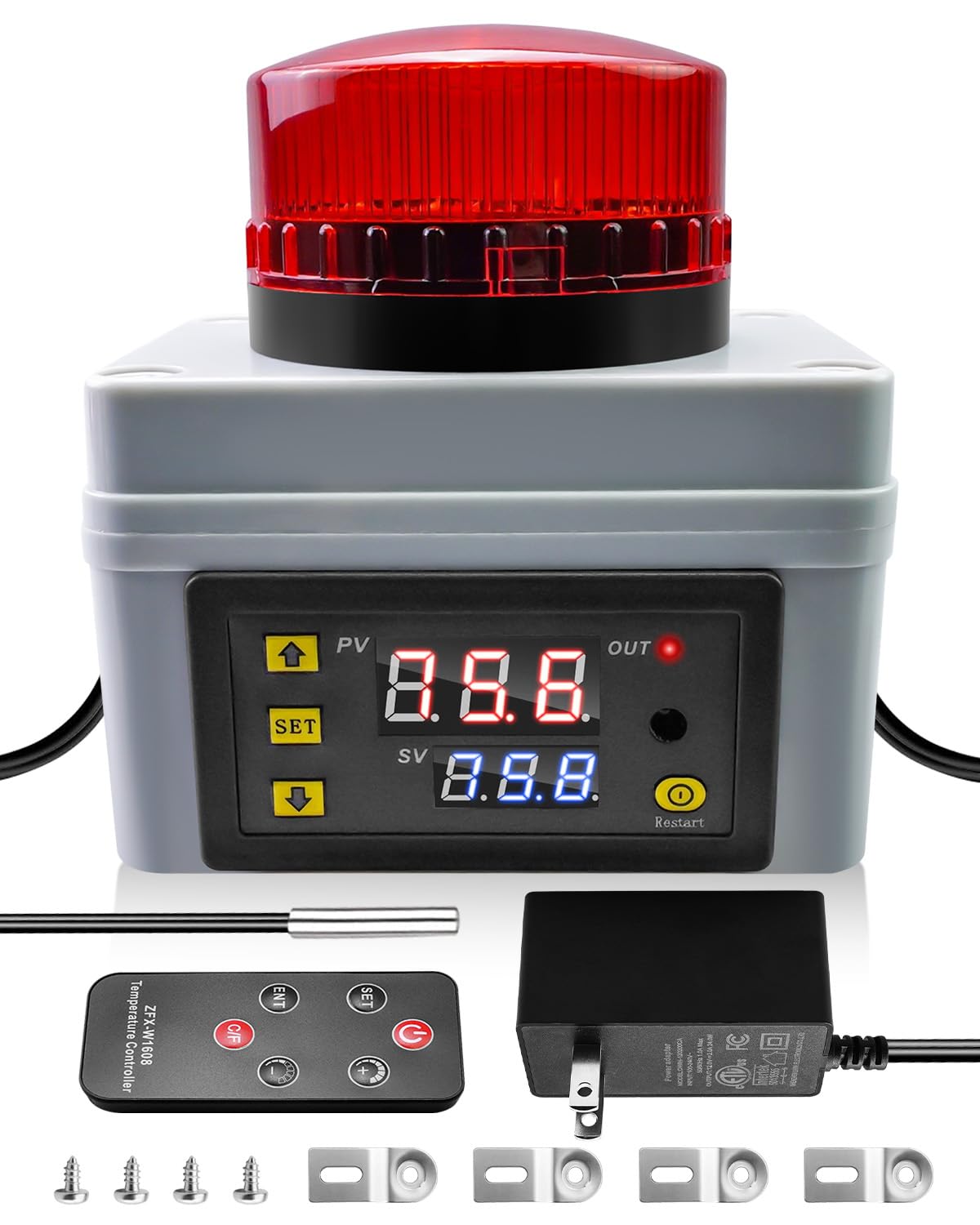Monitor digital de alarma de temperatura de 12 V con control remoto, alerta de temperatura alta/baja de 120 dB, sonda de sensor impermeable, termómetro de temperatura de -50 ℃-110 ℃ para refrigerador
