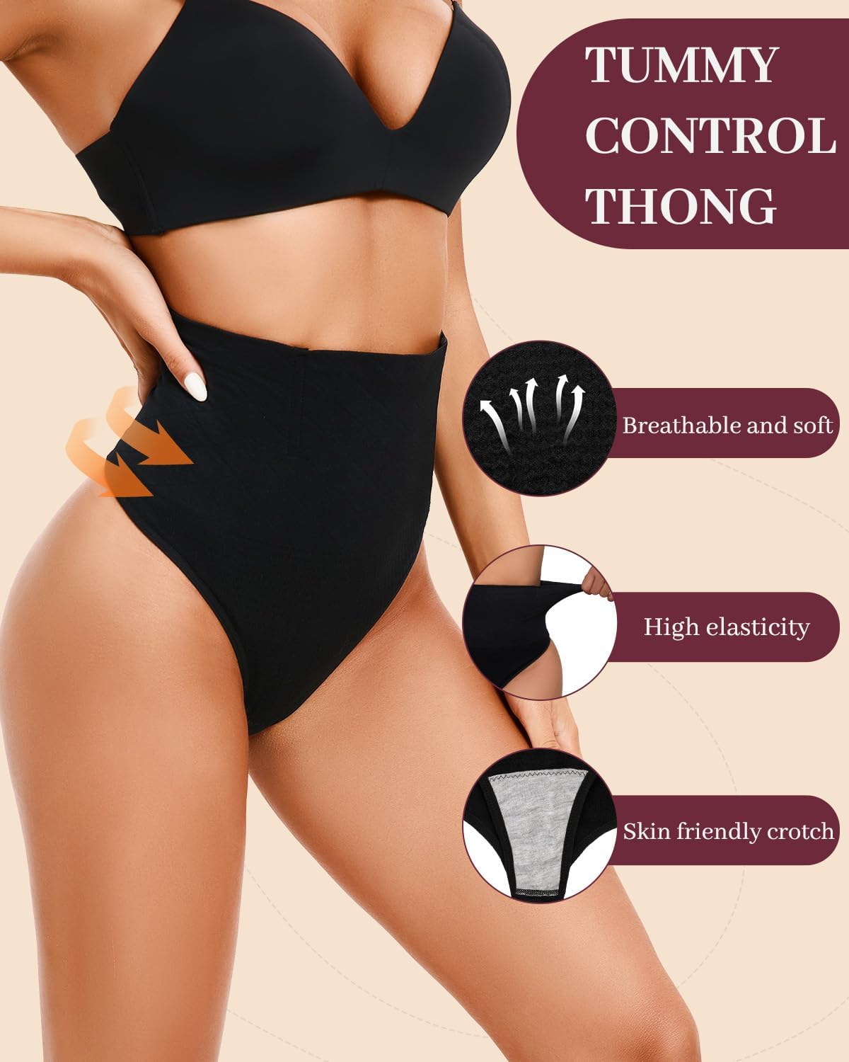 Tummy Control Shapewear Thong for Women High Waisted Shaping Underwear Seamless Body Shaper Panties - Image 2