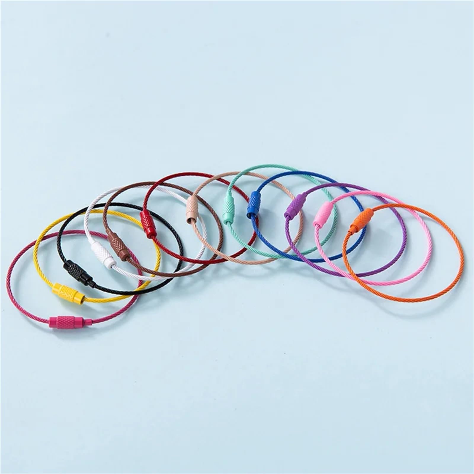 Llaveros de alambre metálico, Llavero de alambre de acero inoxidable, bucles de Cable, 100 Uds., anillo de dispositivo de bloqueo de tornillo, Multicolor