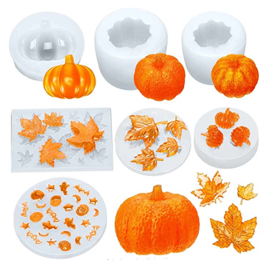 Moule résine citrouille Halloween en silicone 3D avec moules feuilles d'érable pour DIY