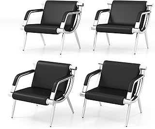 kinbor Waiting Room Chairs - PU Leather Black Reception Chairs Set of 4, Lobby Chairs Office Reception Guest Chair with Padded Arms for Clinic, Airport, Hospital, Barber, Salon