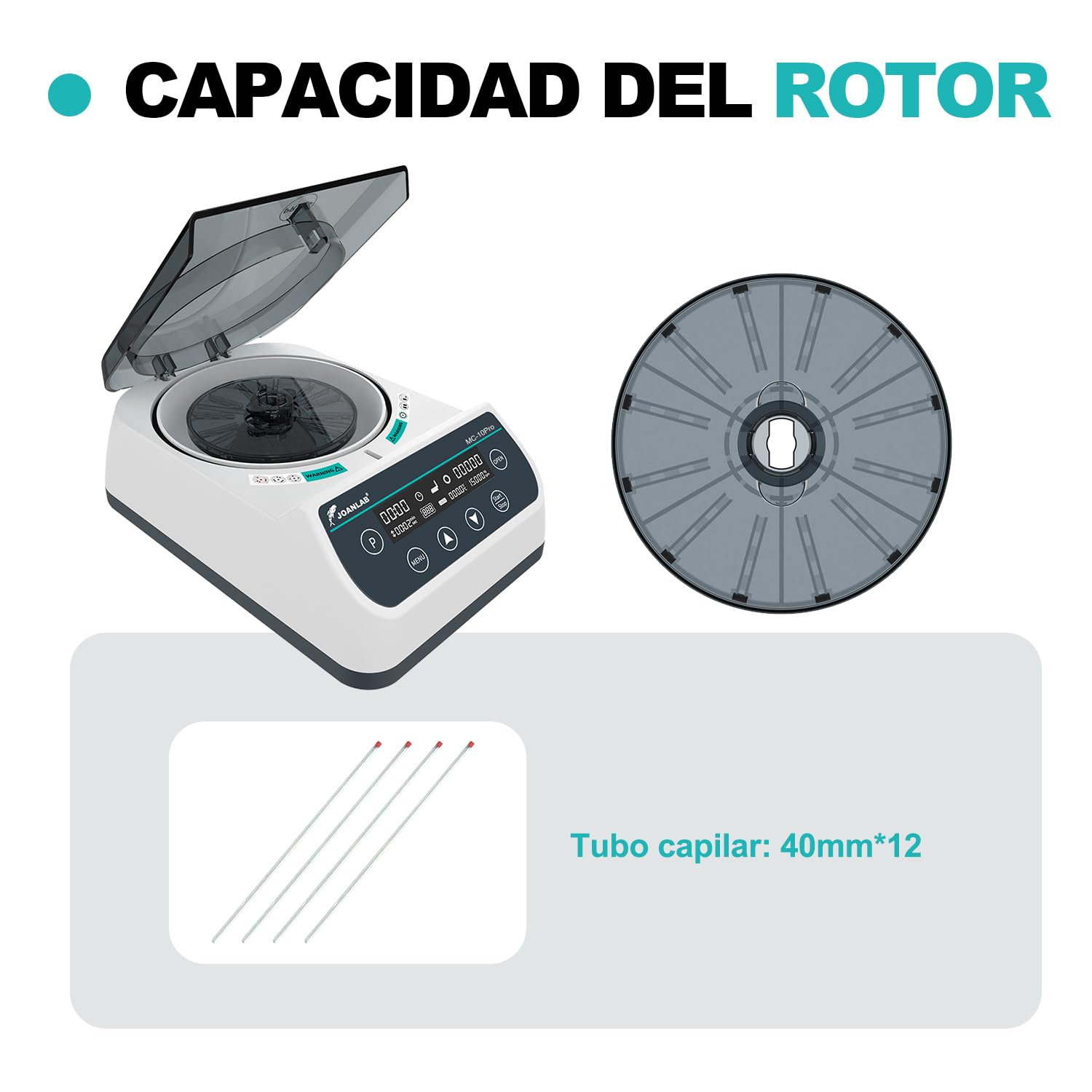JOANLAB Microcentrífuga de Alta Velocidad 10000 RPM, Pantalla LCD - con Rotor Micro (40mm, Φ1.5mm) y Rotor para Tubos 0,2/0,5/1,5/2ml, para Laboratorio