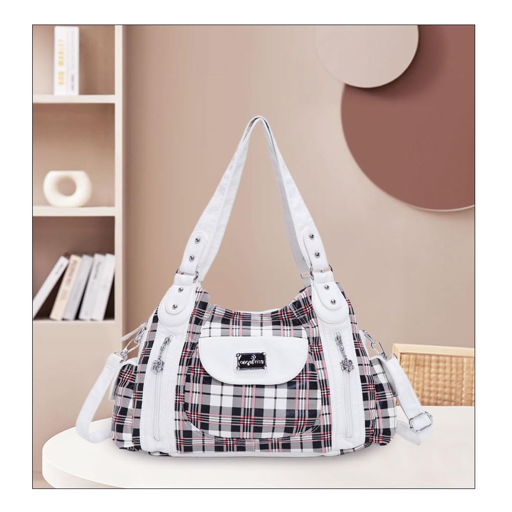 Hobo, borsa da donna spaziosa a tracolla con tasche multiple, in similpelle, Bianco (Bb Ak812-5g#1894#87#bianco/bianco), Large