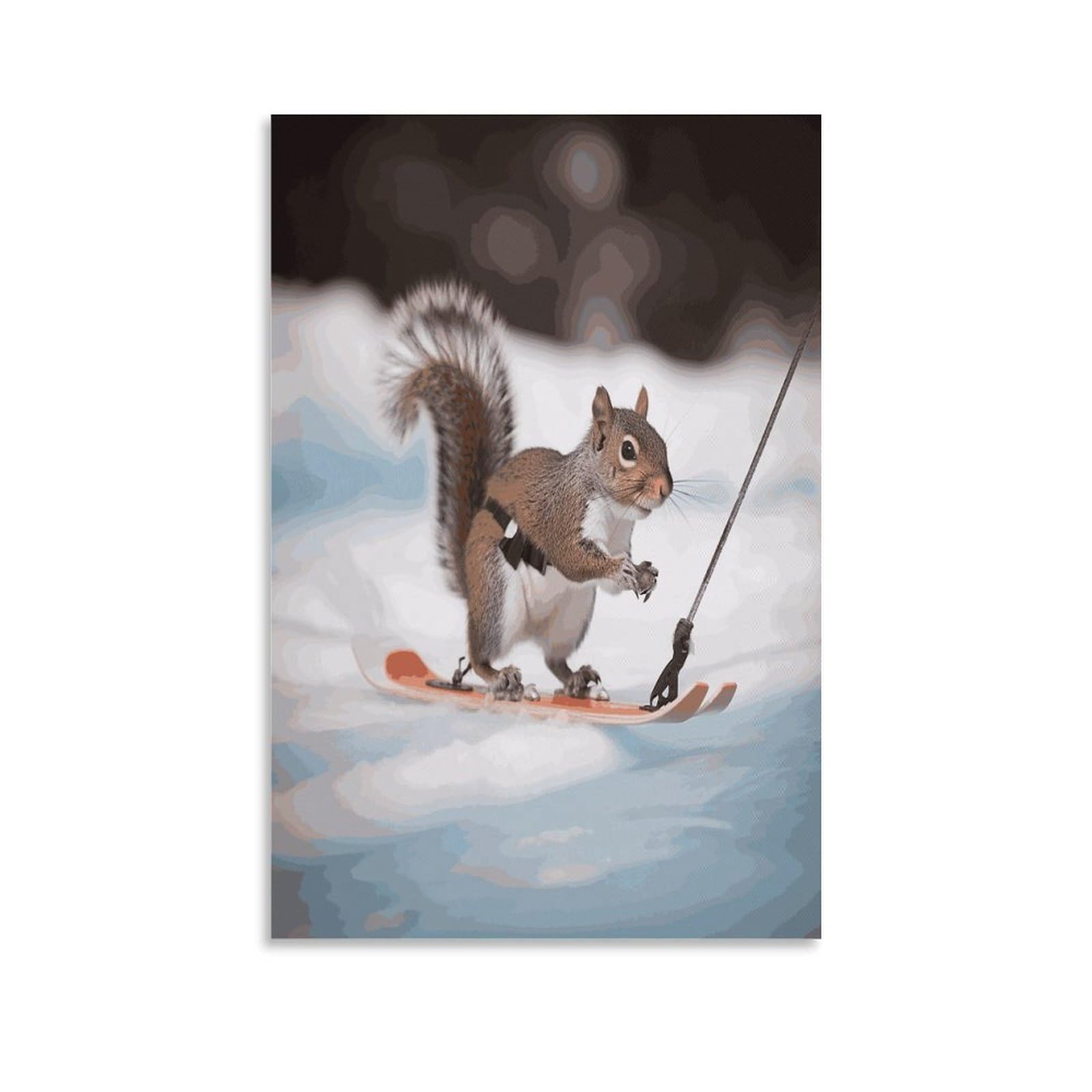 LDGSUPH Skiing Squirrel Canvas Wall Art Prints Hangable Decor Painting for Wall Prints Painting Artwork Modern Decorative Artwork Ready to Hang Wall Pictures for Home Decor 20x30inch(50x75cm)