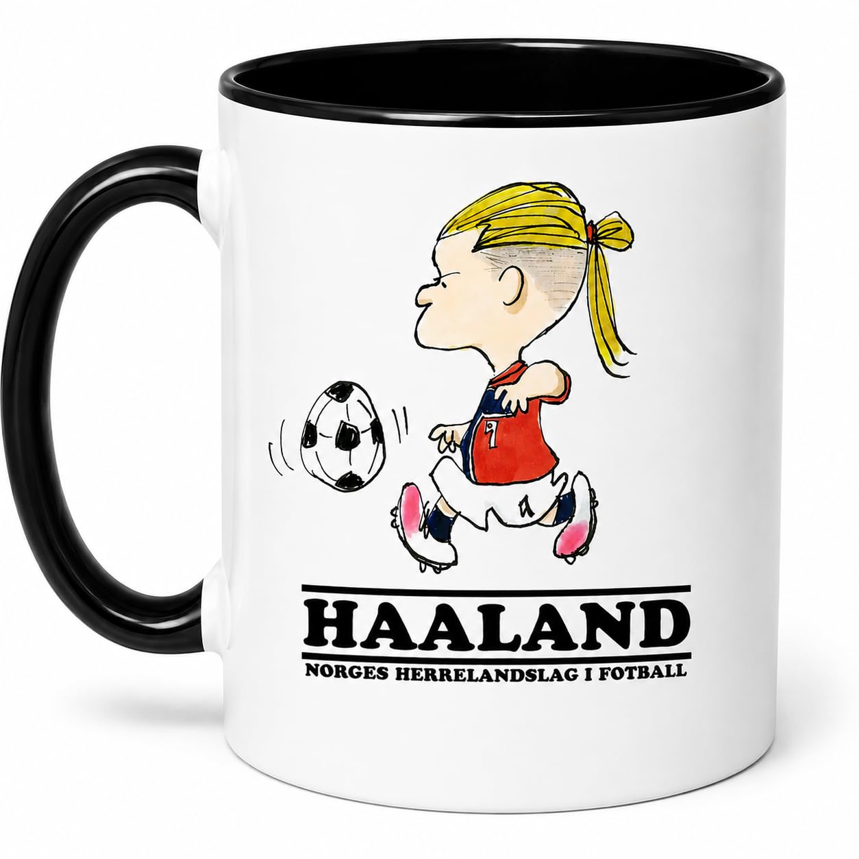 CRAFT MANIACS Erling Haaland Football Black Rim Cartoon Coffee Mug | Two-Tone Design, Football Fan, Norway Jersey Print, Ceramic Mug, Novelty Drinkware-image-26