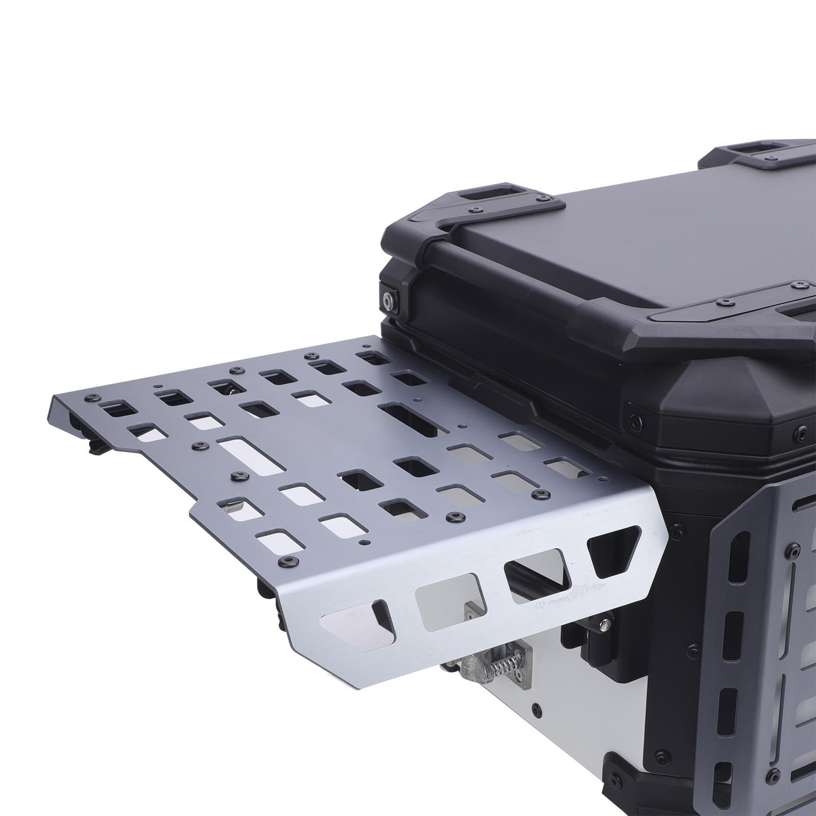 Dilwe Tylna Obudowa Motocykla Kufer Motocyklowy ze Stopu Aluminium 45L Szybkozłączka Wodoodporny, Zamykany, Składany Schowek dla Osób Dojeżdżających do Pracy z Tylnym Bagażnikiem (Biały Ti)