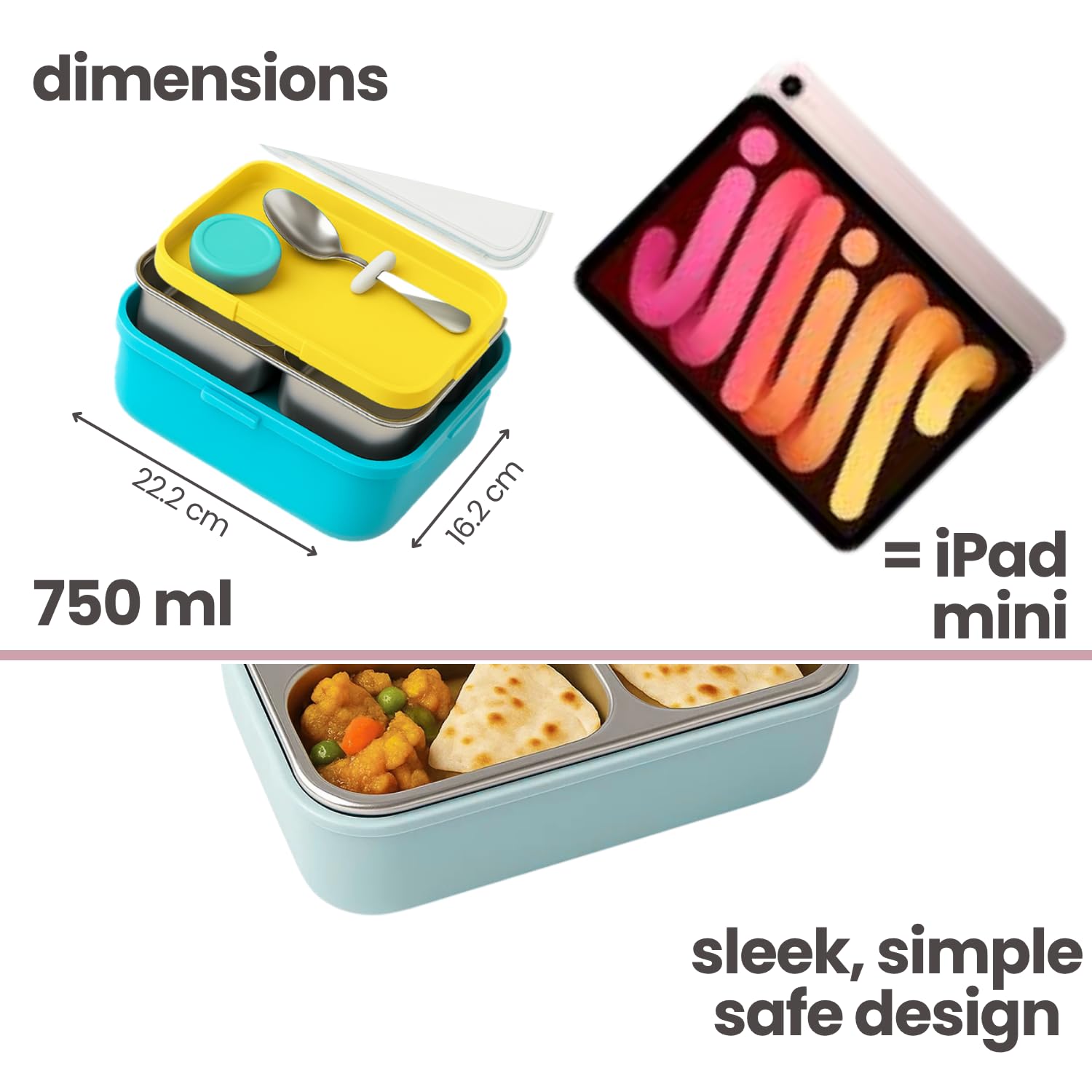TuCo® Lunch Box 3 Compartment, 820ml, Yellow and Blue — Amazon image 8