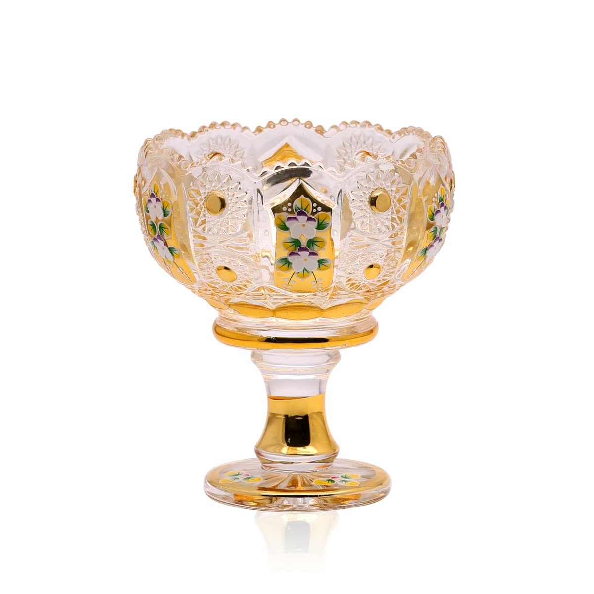 Glass Gold Plated Applique Sugar Bowl Round Canister Bowl with Lid Jewelry Box Bohemia Design Candy Jar Gold Cansiter with Cover Home Decoration Tableware H14.5×13.0CM