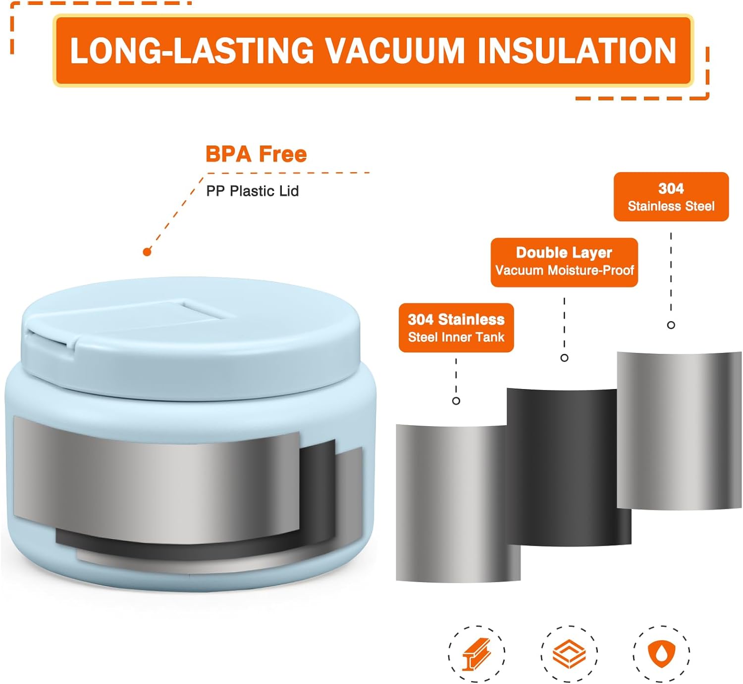 13.5oz Kids Jar for Hot Food, Insulated Vacuum Food Jar with Buckle Lid, Stainless Steel Wide Mouth Leak Proof Insulated Lunch Container for School Picnic Travel, Blue - Image 2