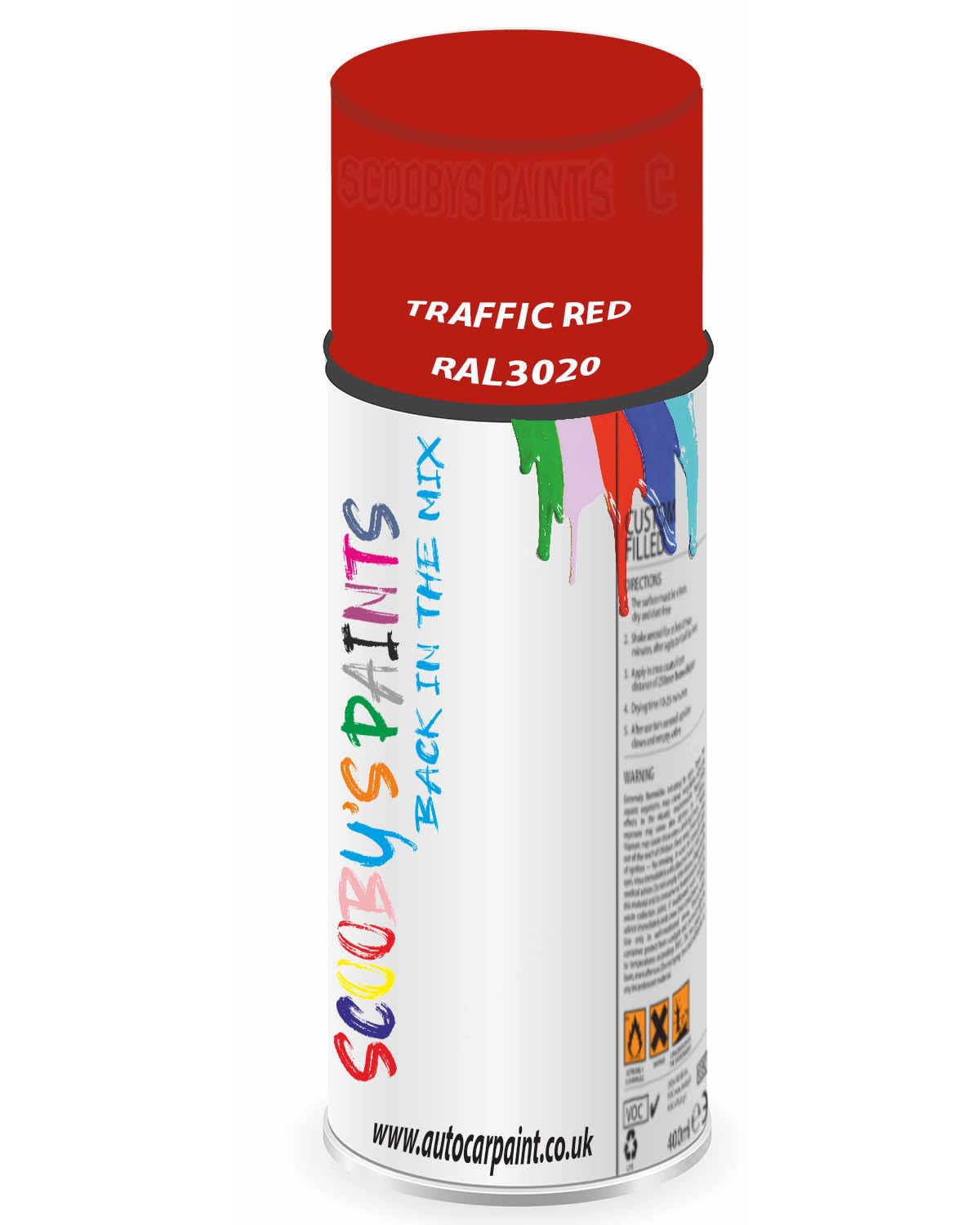 SCOOBYS PAINTS BACK IN THE MIX RAL3020 Traffic red 400ML Aerosol Spray Paint RAL Colour Can Gloss Shinny Finish DIY Indoor/Outdoor Wood Plastic Metal Heat Resistant Steel