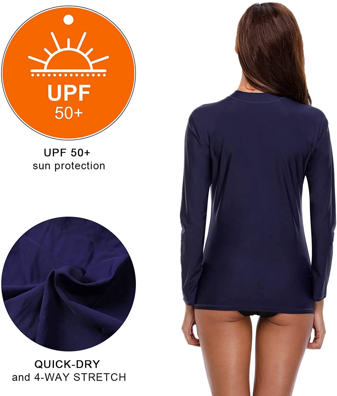 Charmo Camiseta de manga larga con cremallera UV para mujer