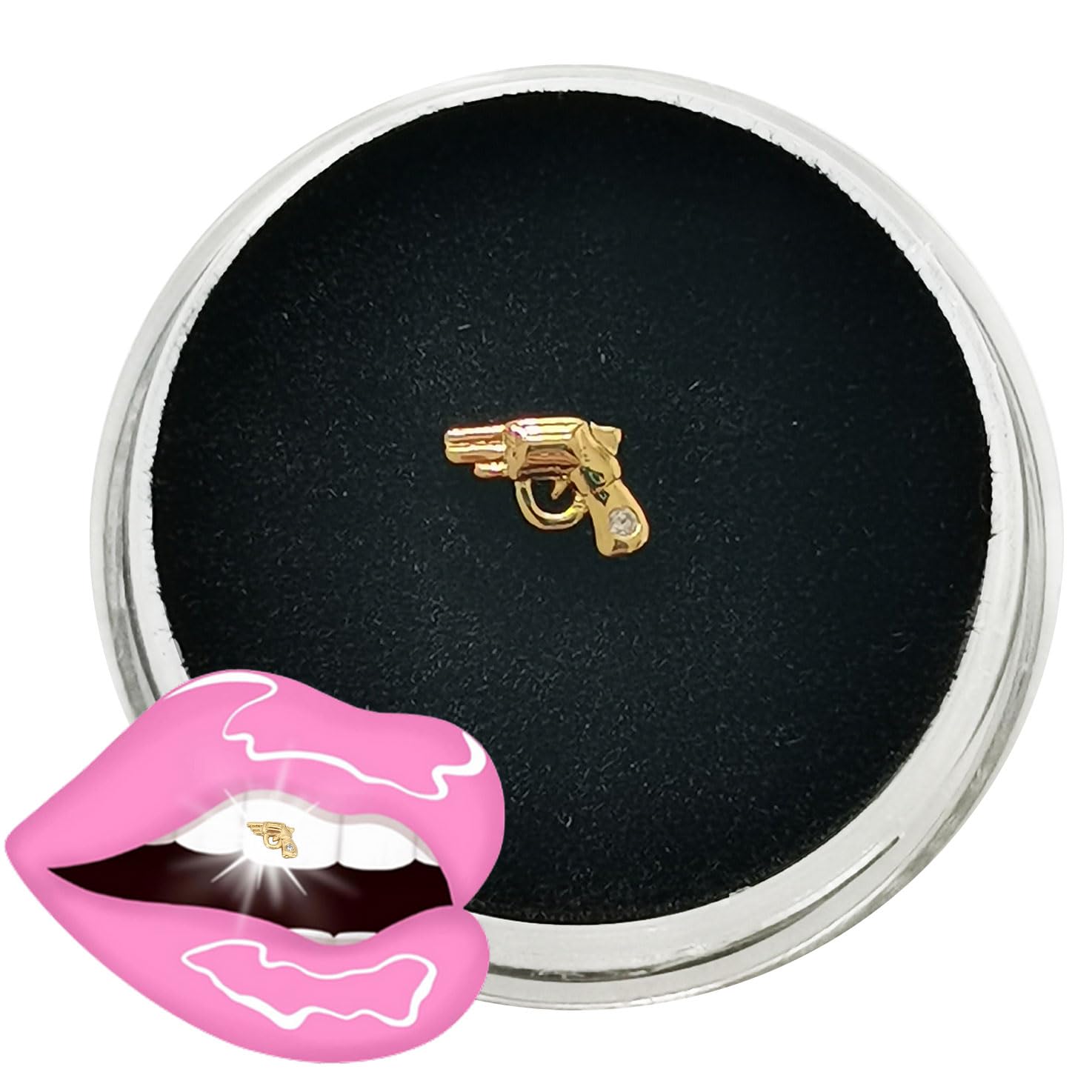 CHAMON 8K Gold Tooth Gem,Revolver Inlaid Zircon Aesthetic Smile Decoration