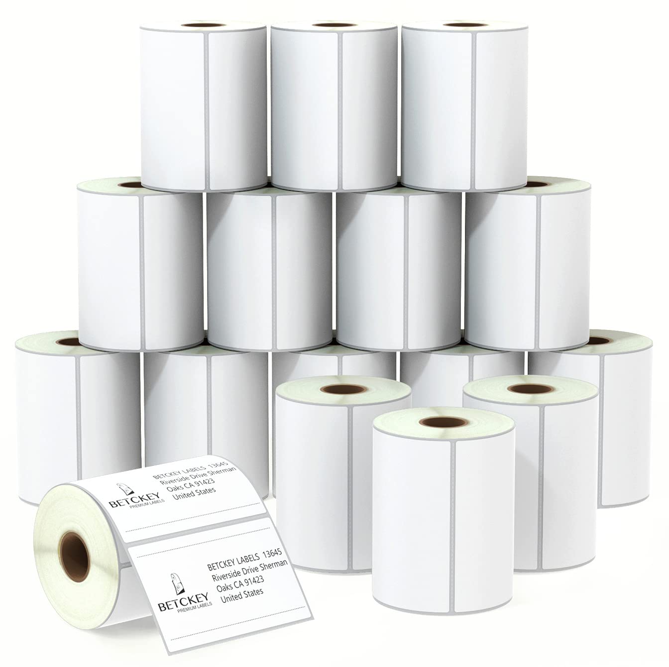 BETCKEY - 4" x 2.5" (102 mm x 64 mm) Shipping & Multipurpose Labels Compatible with Zebra & Rollo Label Printer,Premium Adhesive & Perforated [16 Rolls, 9920 Labels]