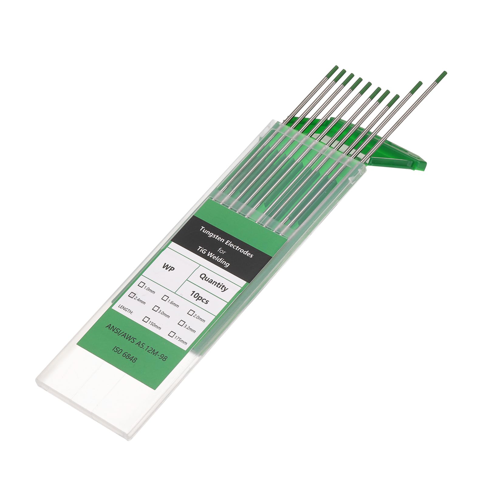 QUARKZMAN 10 Pezzi Elettrodi In Tungsteno Per Saldatura TIG 3/32" x 7" Puri Per Saldatura Acciaio Inossidabile, Saldatura Leghe Alluminio Magnesio Industria Manifatturiera, Verde WP