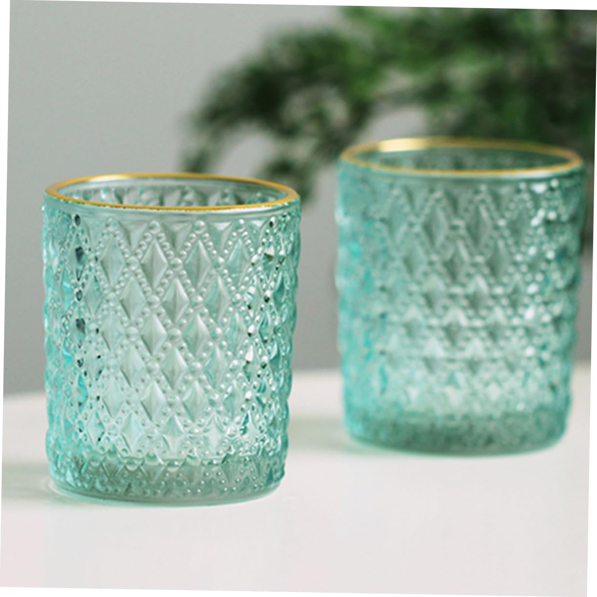 6 Portavelas de Vidrio Azul Relieve, Candelabros Decorativos para Salón, Diseño Sencillo y Práctico, Adecuado para Obsequio