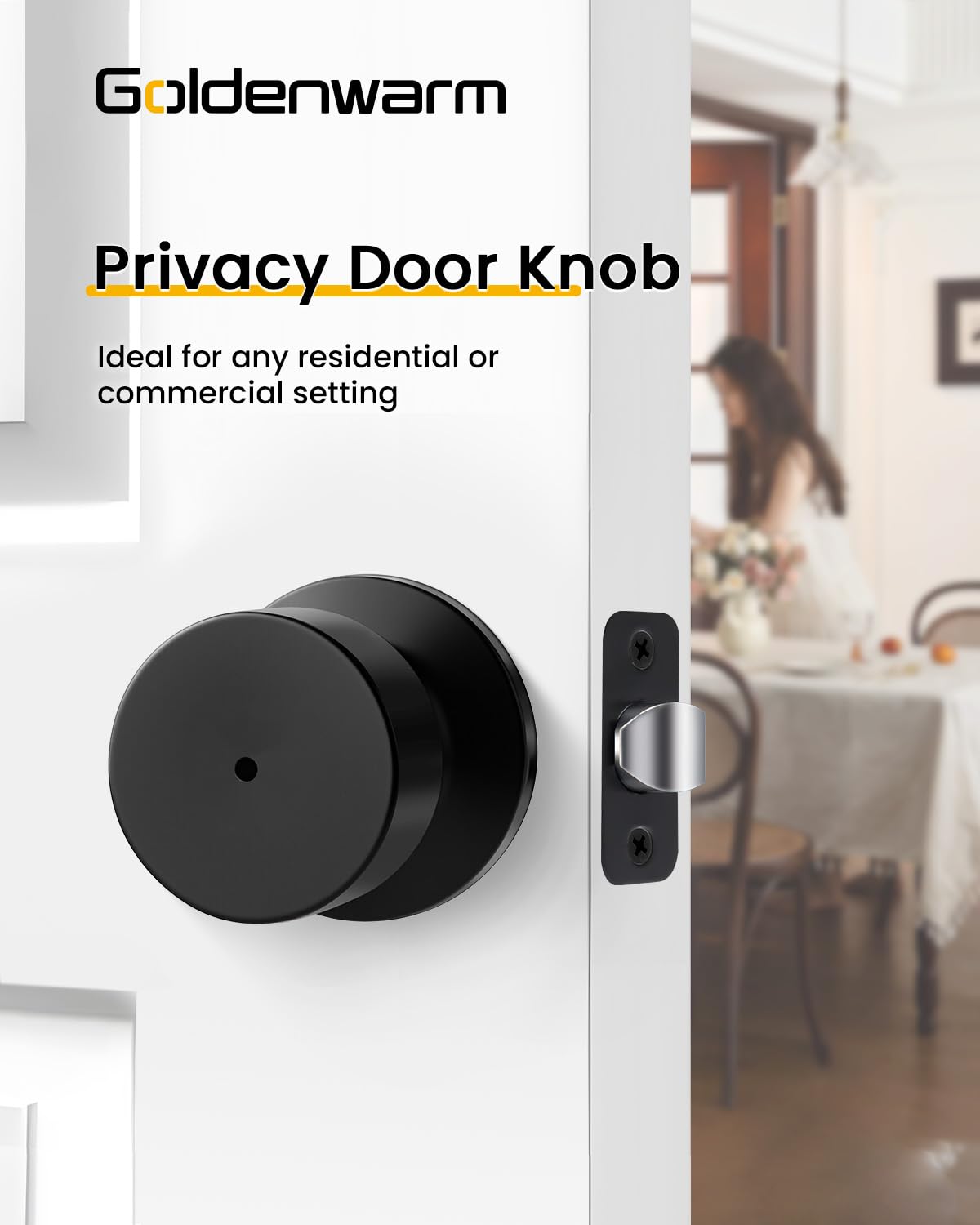 Matte Black Door Knobs - 6 Pack Privacy Locks -3