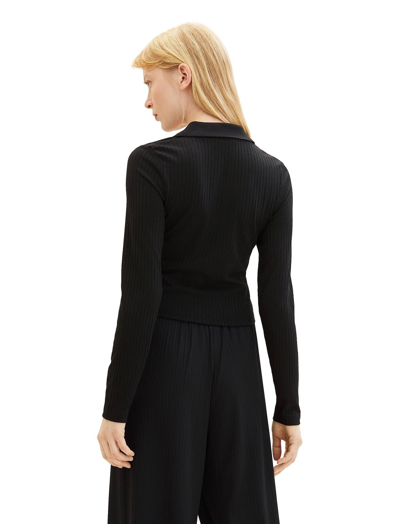 TOM TAILOR Denim Women's Polo Shirt with Ribbed Structure, 14482-deep Black, M